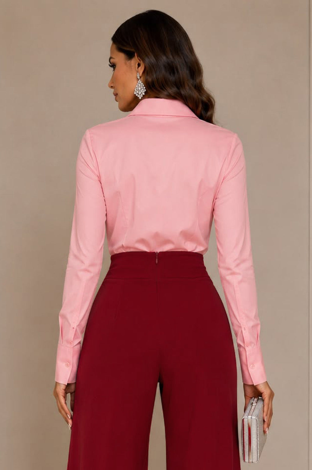 Pink Bodysuit Long Sleeve Blouse