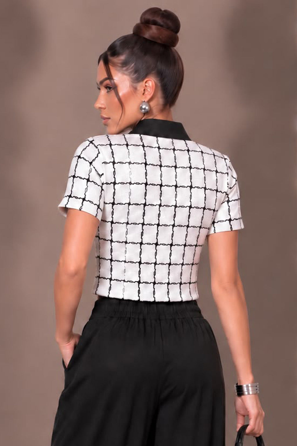 Social Hour Checkerboard Blouse Top- White