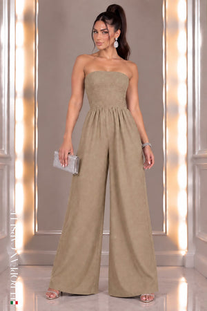 Italian Linen Solid Abbracci Jumpsuit- Beige