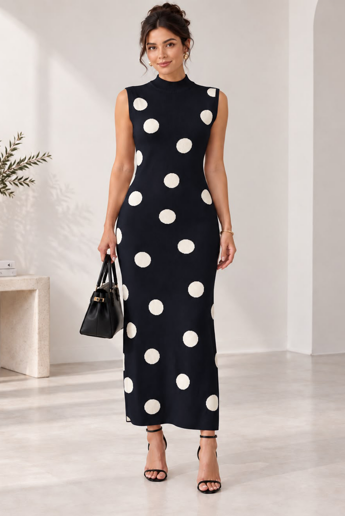 Bow Amour Large Polka Dot Dress- Black