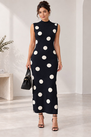 Bow Amour Large Polka Dot Dress- Black