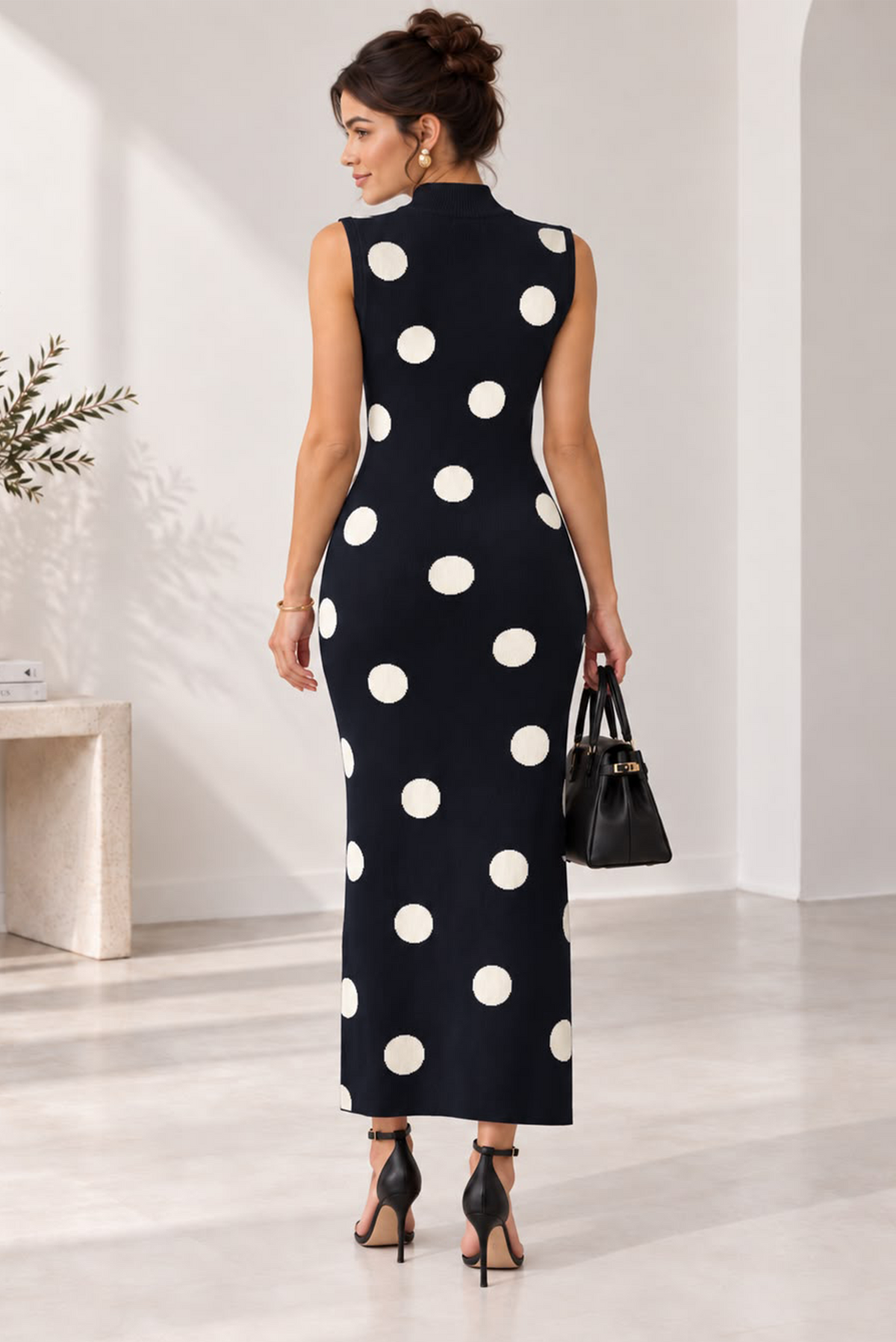 Bow Amour Large Polka Dot Dress- Black