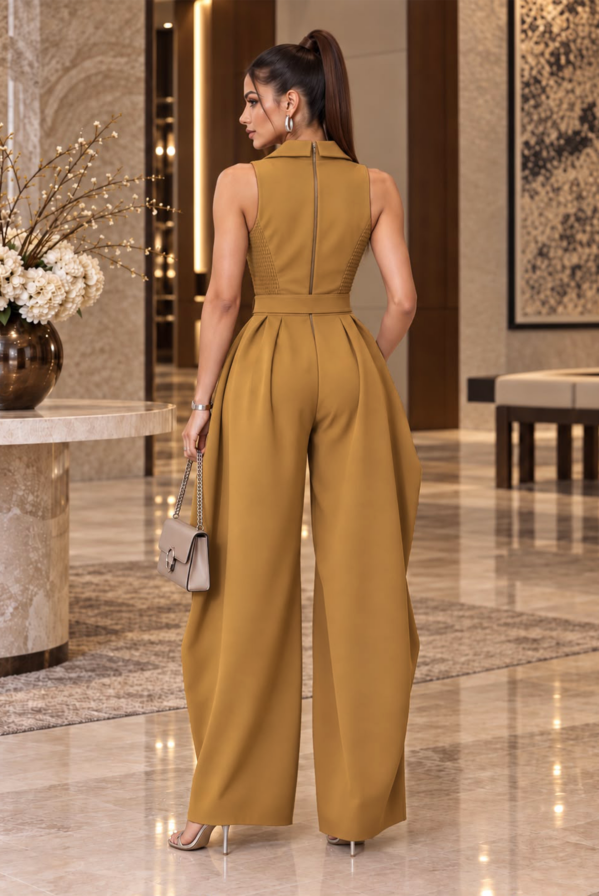 On My Terms Collared Jumpsuit-Khaki