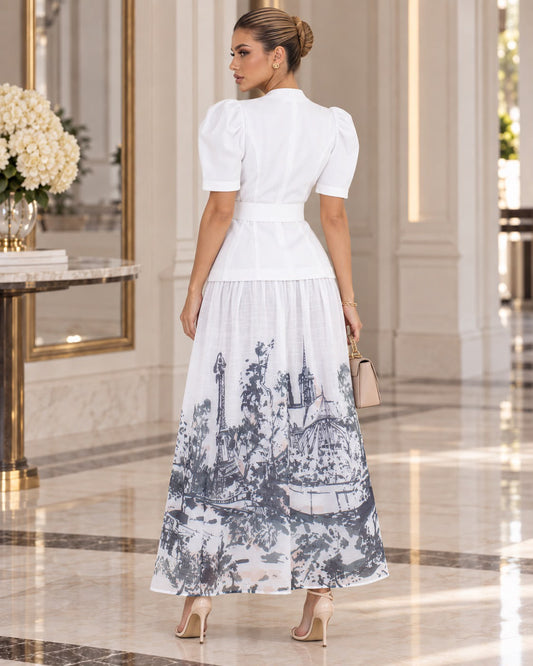 Art Sketch Maxi Dress- White/Print