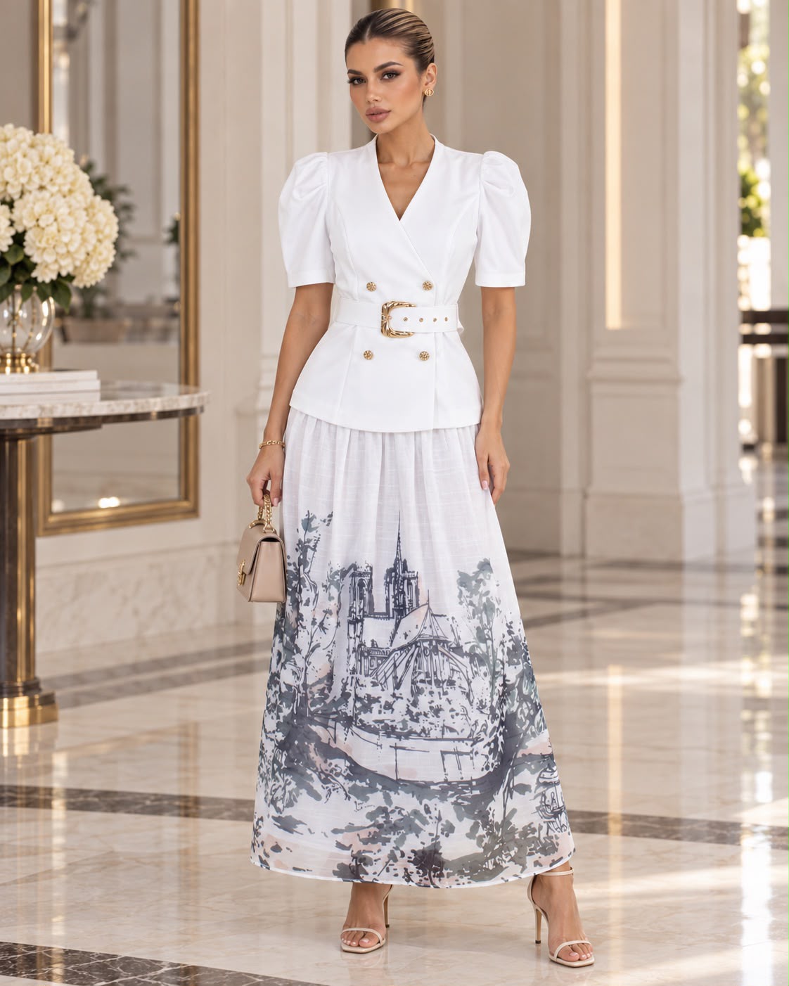 Art Sketch Maxi Dress- White/Print