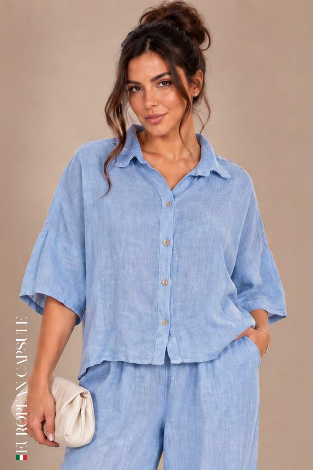 Italian Linen Napoli Top- Blue