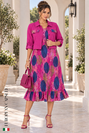 Italian Linen Ferrara Dress w/ Jacket Set- Fuchsia