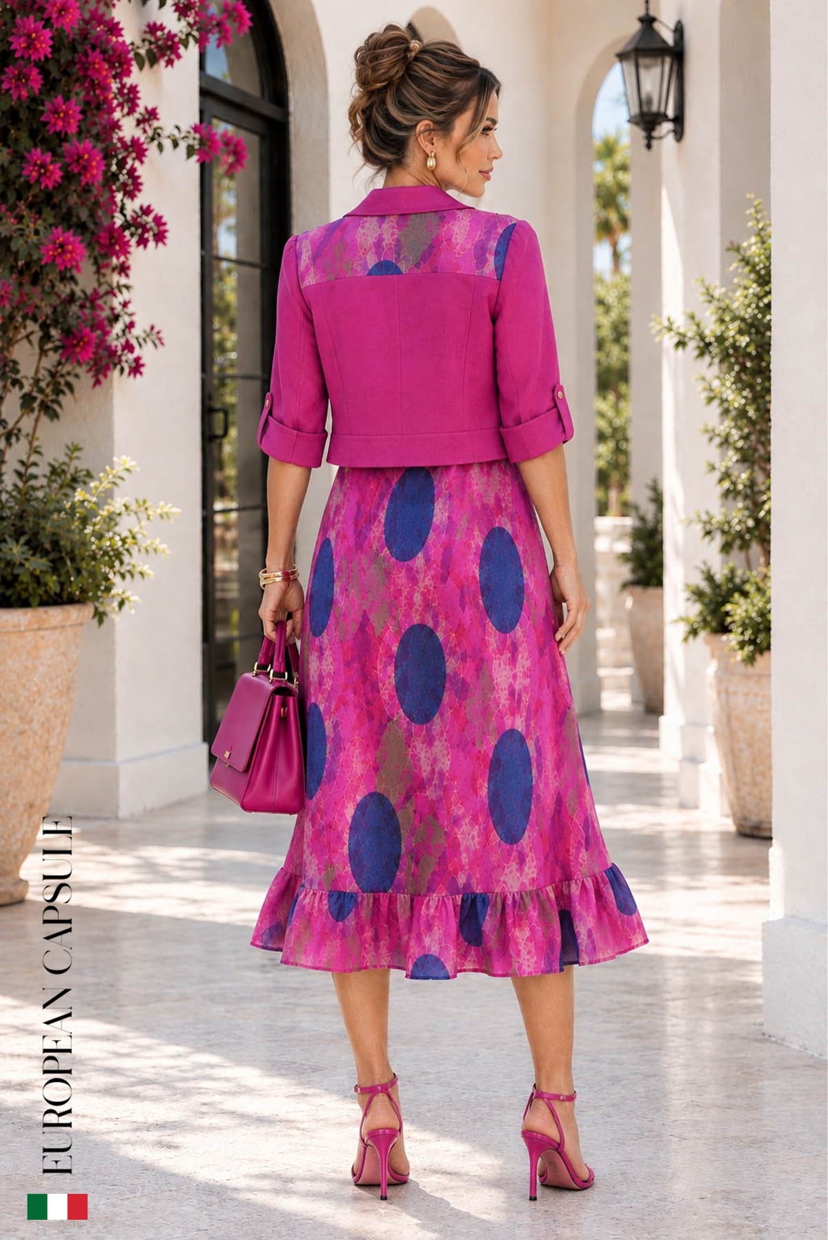 Italian Linen Ferrara Dress w/ Jacket Set- Fuchsia