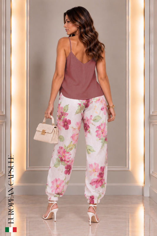 Italian Linen Floral Print Pants