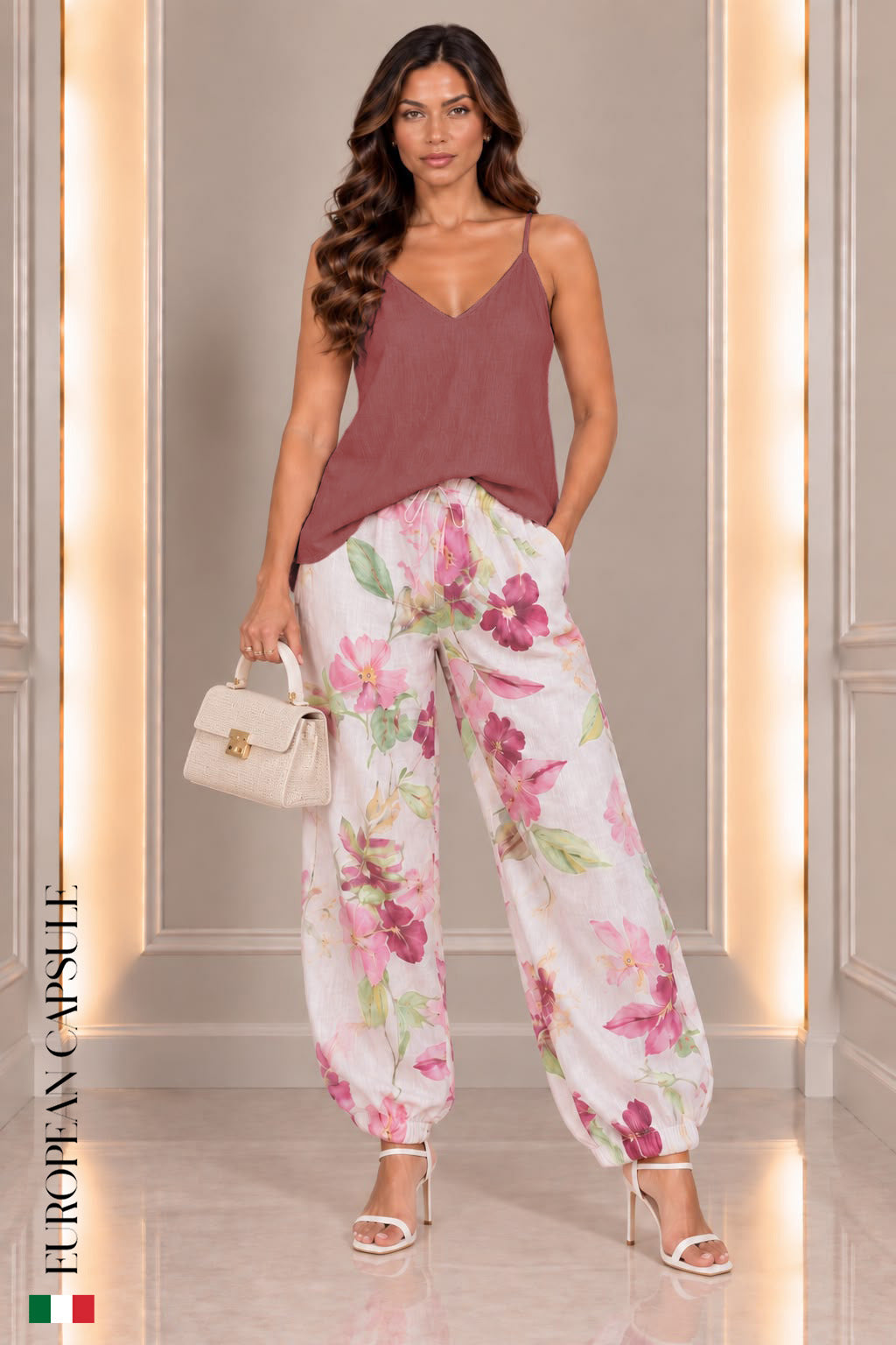 Italian Linen Floral Print Pants