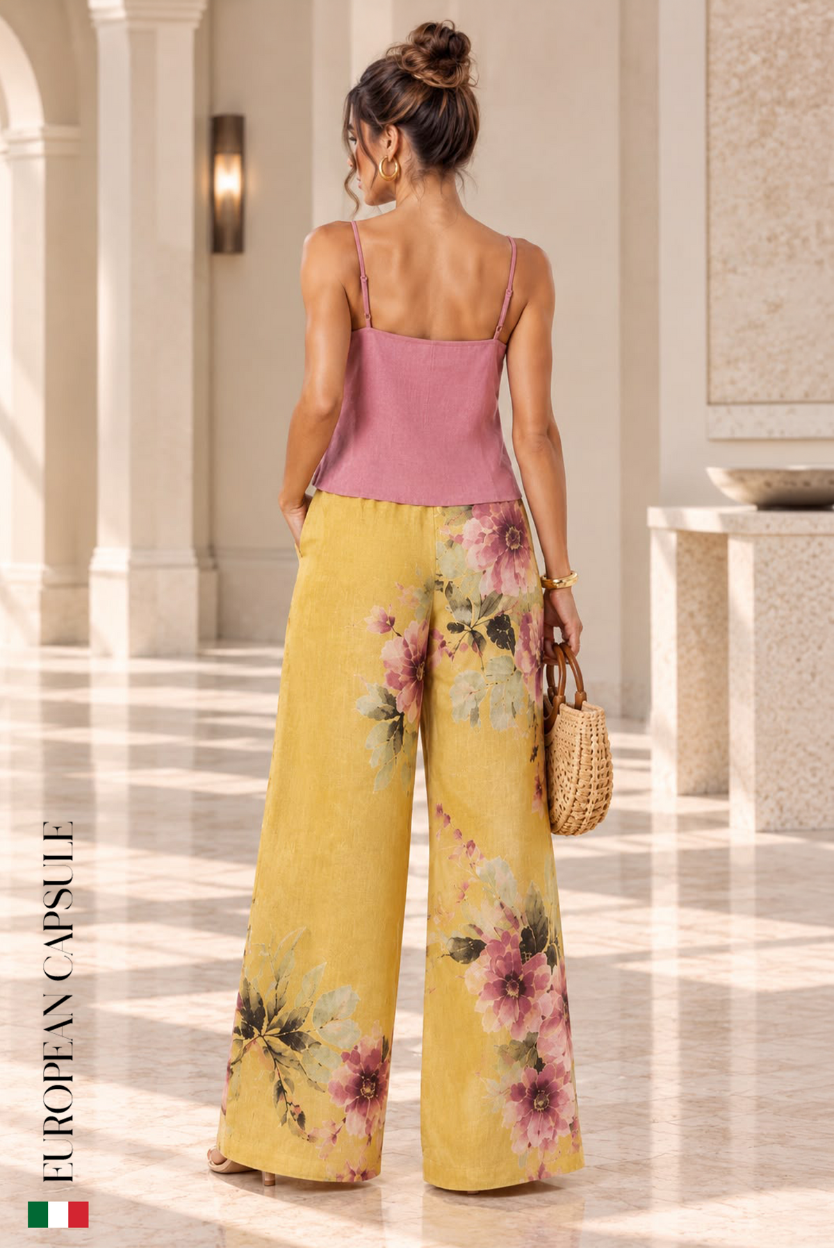 Italian Linen Subiaco Pants- Yellow/Floral