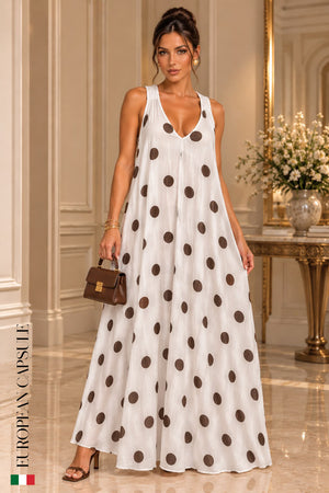 Italian Linen Polka Dot Cefalú Maxi Dress