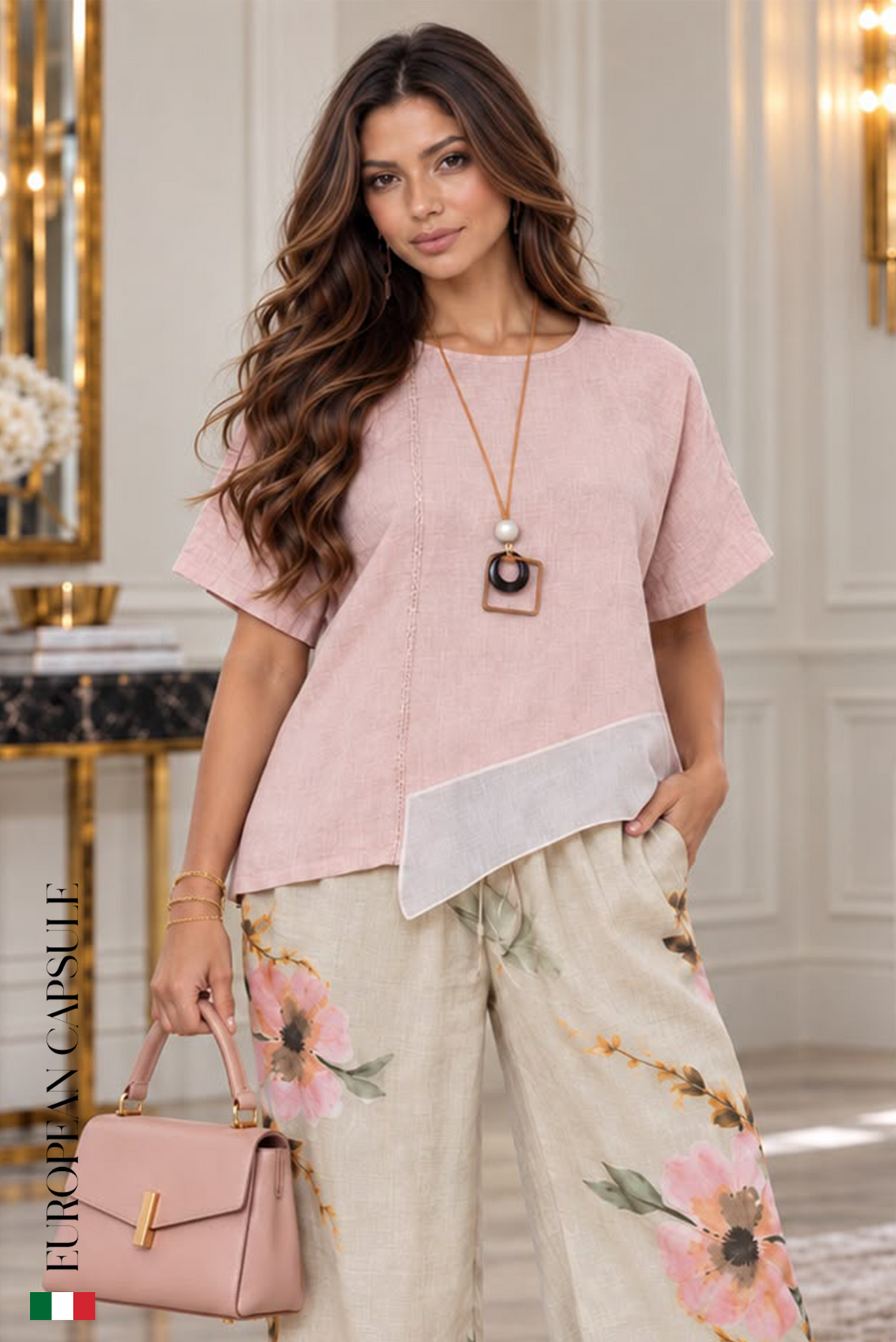 Italian Linen Brescia Top- Pink