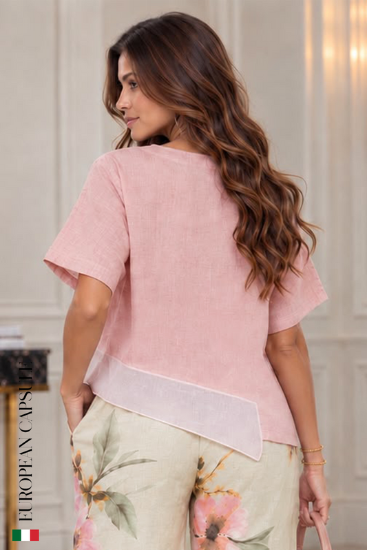 Italian Linen Brescia Top- Pink