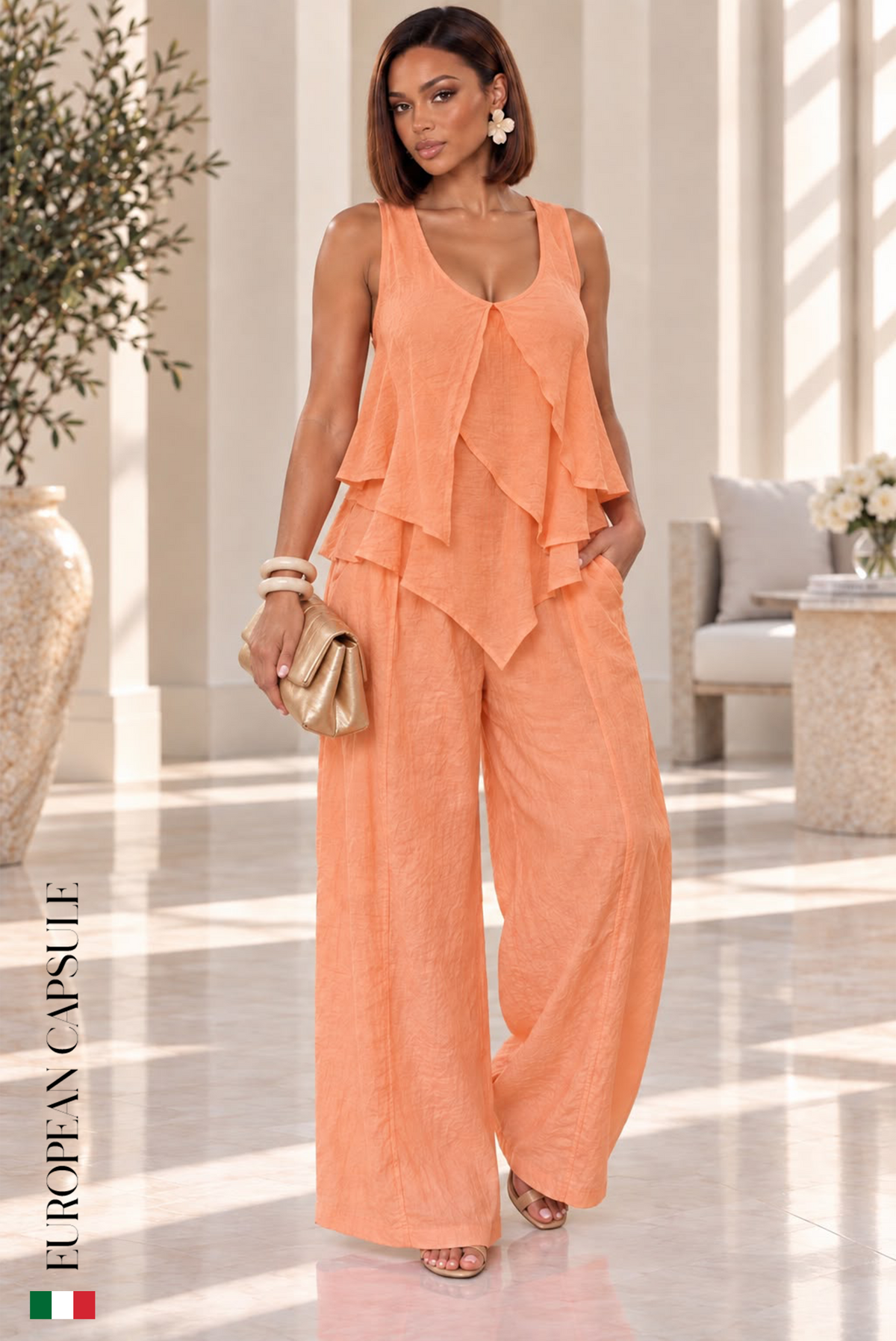 Italian Linen Dolce Eleganza Pants- Orange