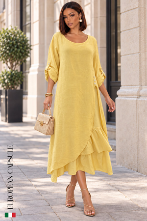 Italian Linen Solo Toscano Dress-  Yellow