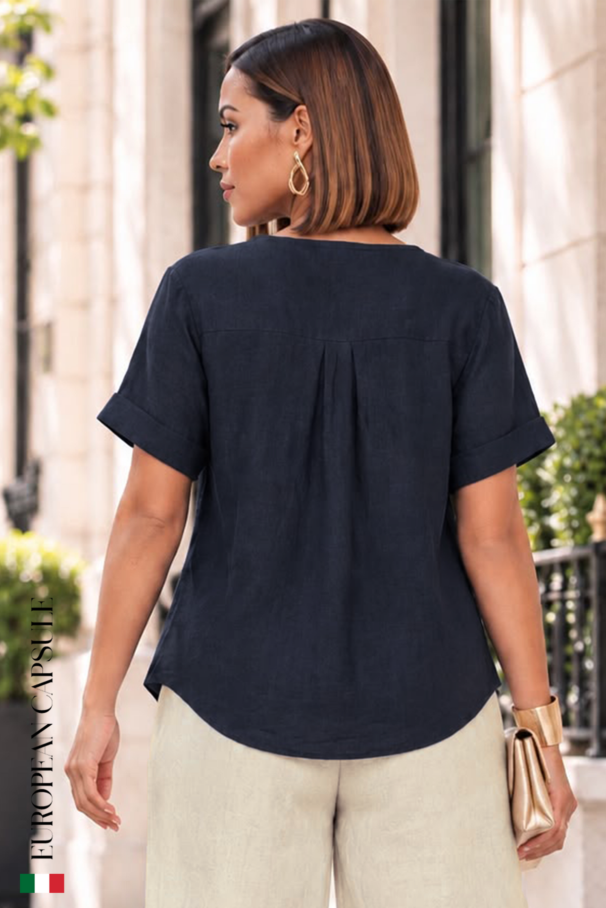 Italian Linen Sogno Di Lino Blouse- Navy