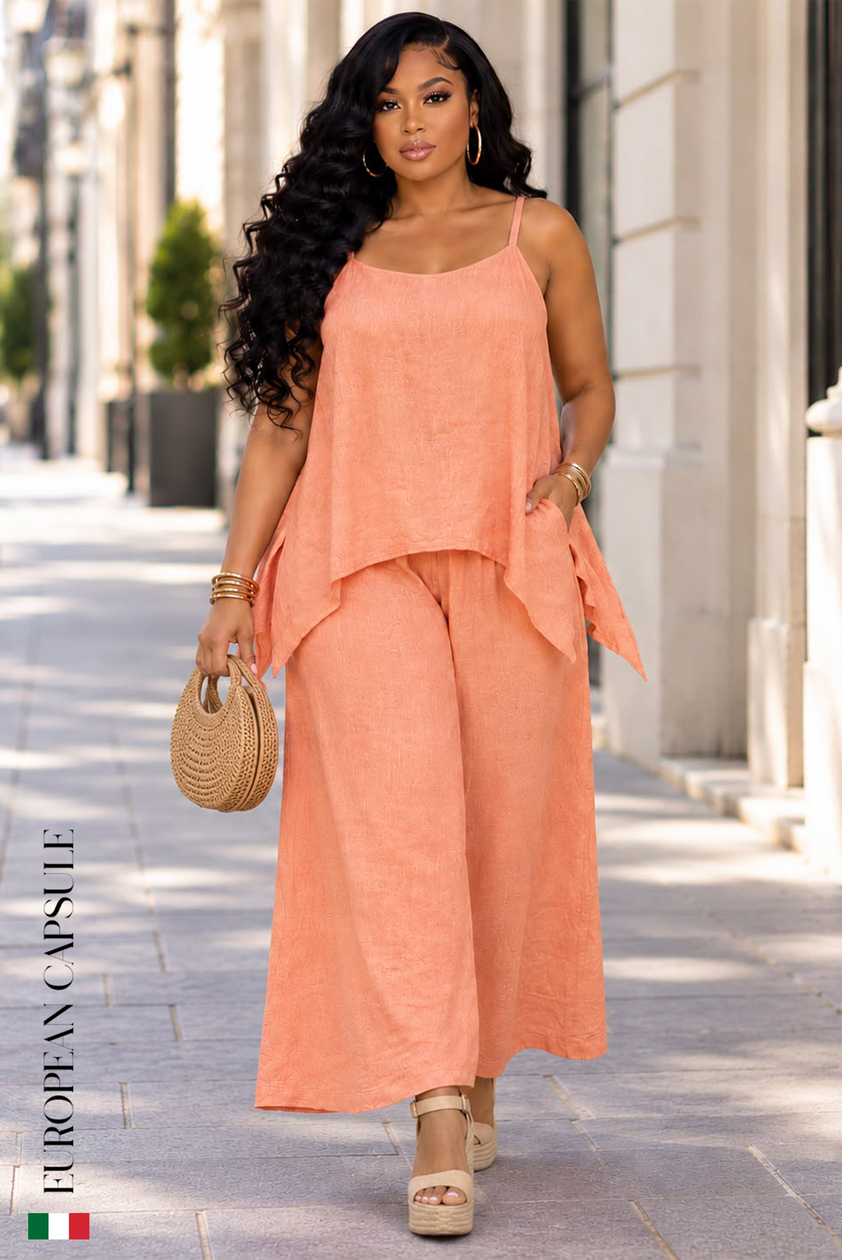 Italian Linen Dolce Vita Jumpsuit- Orange