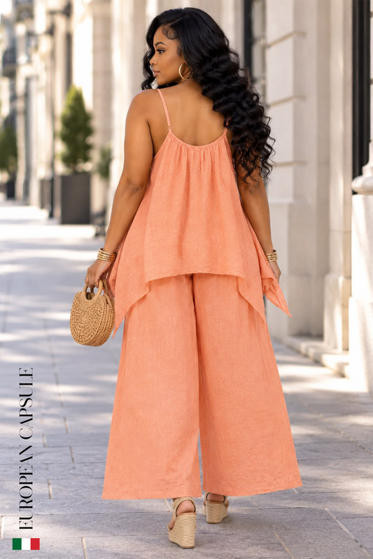 Italian Linen Dolce Vita Jumpsuit- Orange