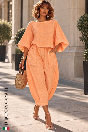 Italian Linen Sogno Ki Camelie Pants- Orange