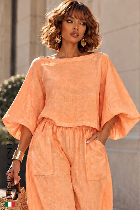 Italian Linen Fiore Di Cipria Top- Orange