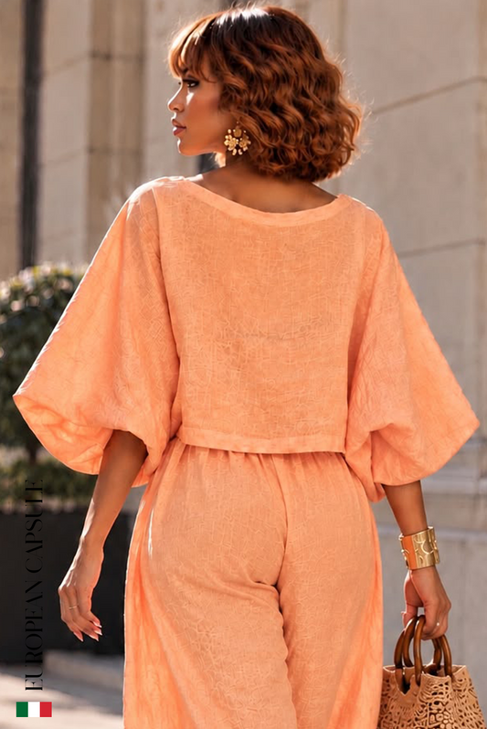 Italian Linen Fiore Di Cipria Top- Orange