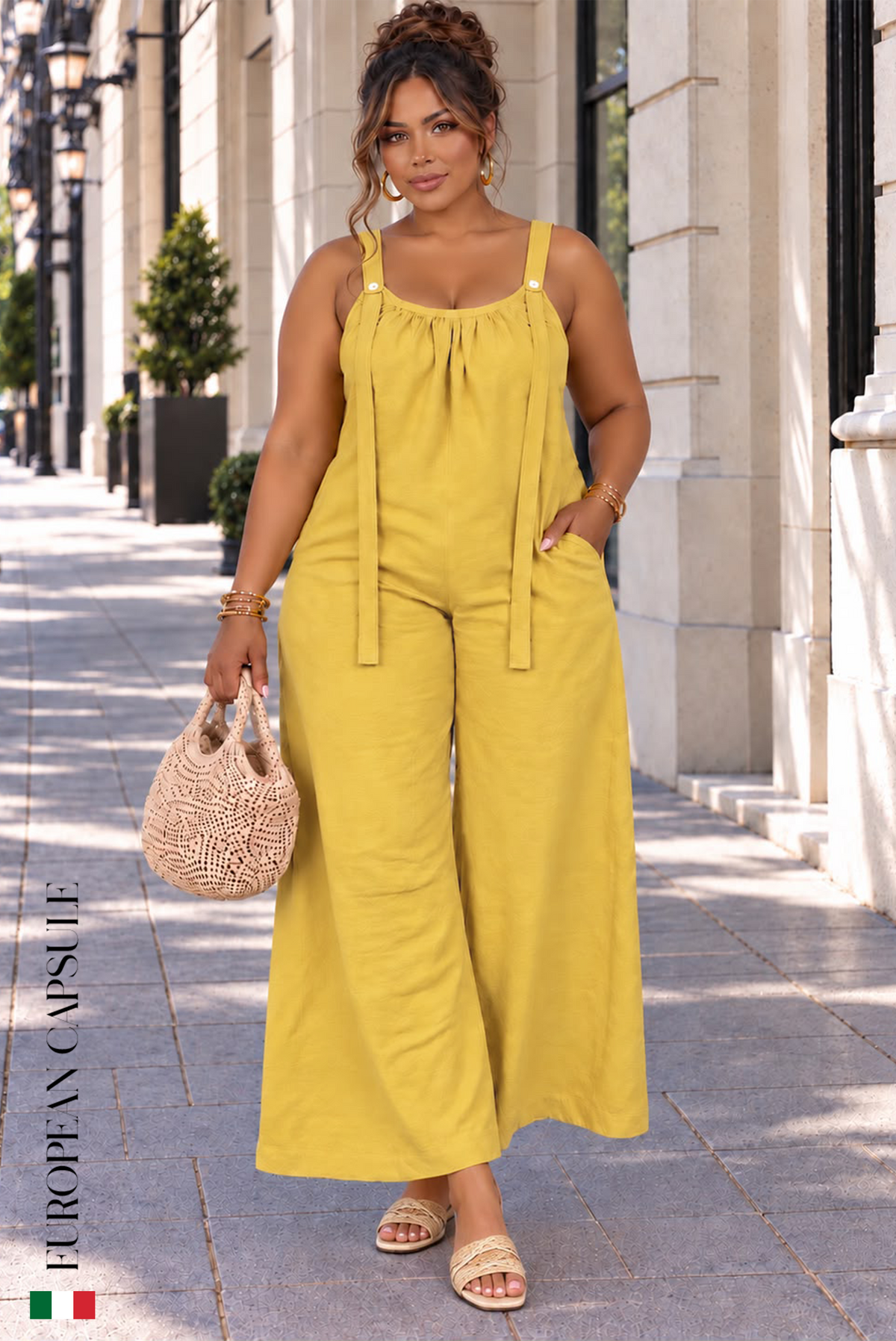 Italian Linen Stella Romantica Jumpsuit- Yellow