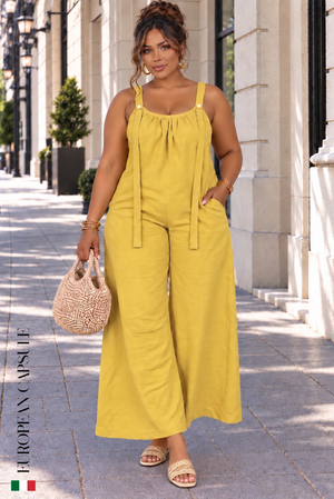 Italian Linen Stella Romantica Jumpsuit- Yellow