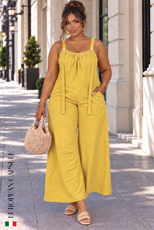 Italian Linen Stella Romantica Jumpsuit- Yellow