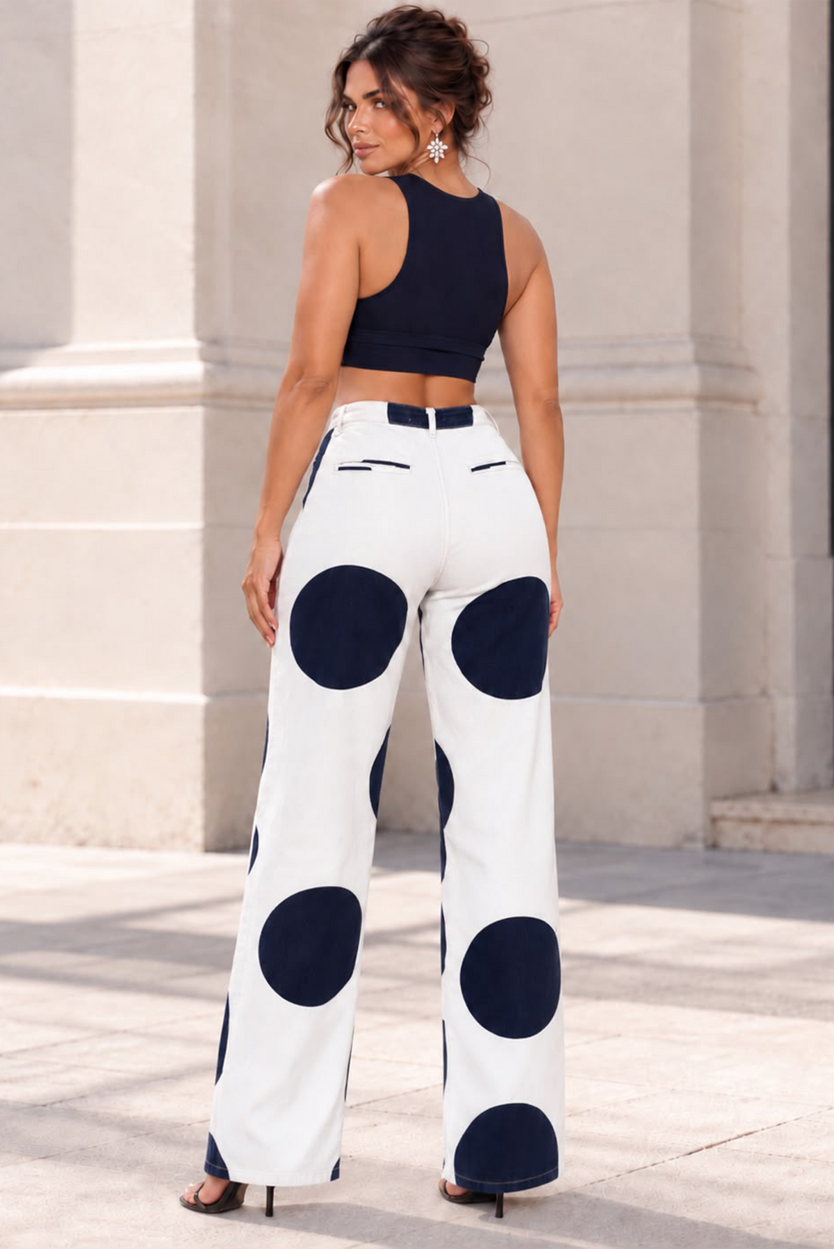 Blue Polka Dots on White Pants