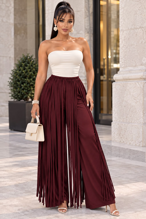 Burgundy Trousers With Fringe Detail