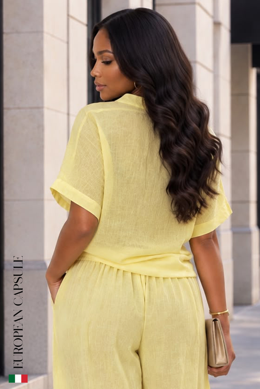 Italian Linen Incanto Di Amalfi Top- Yellow