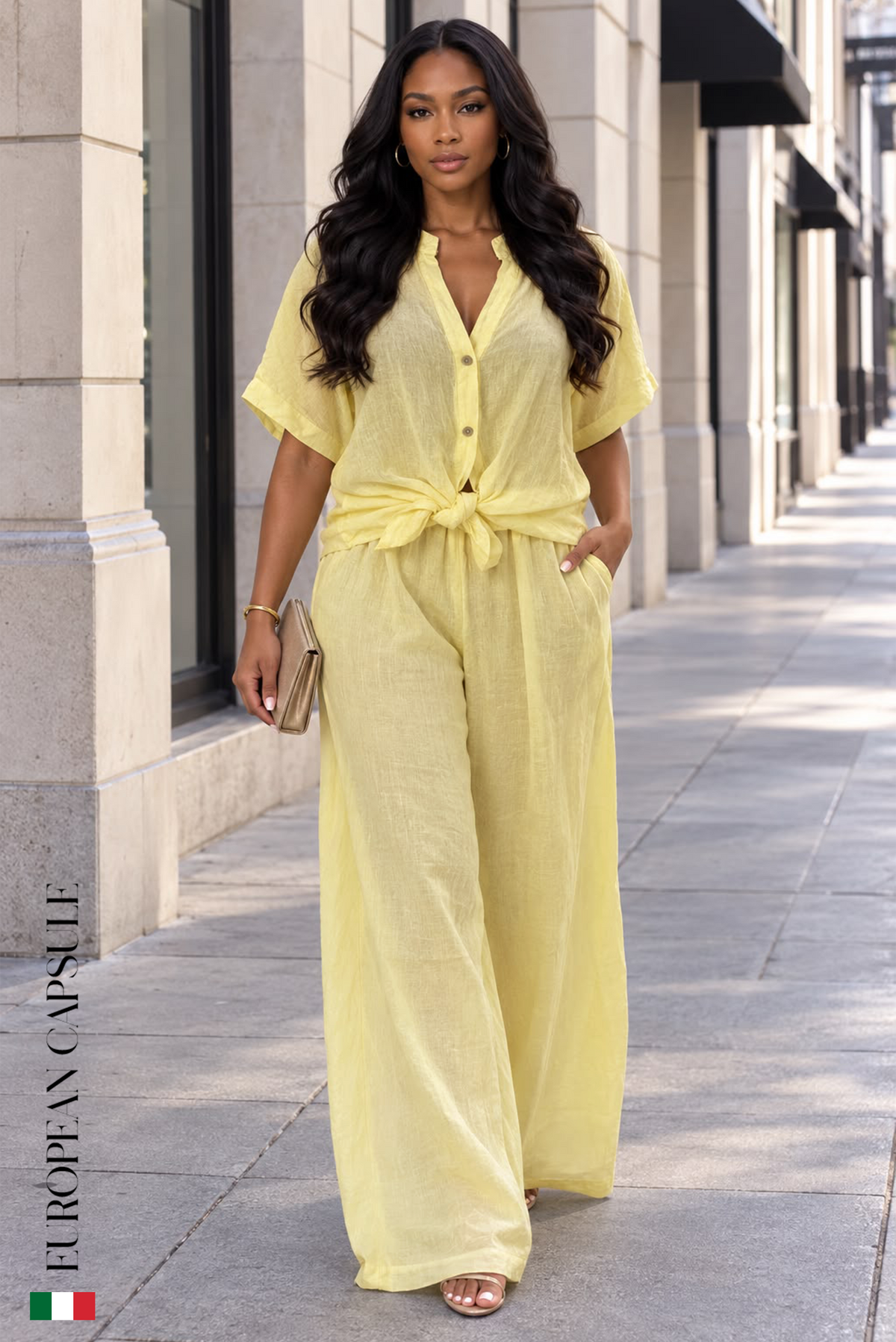 Italian Linen Dolce Positano Pants- Yellow