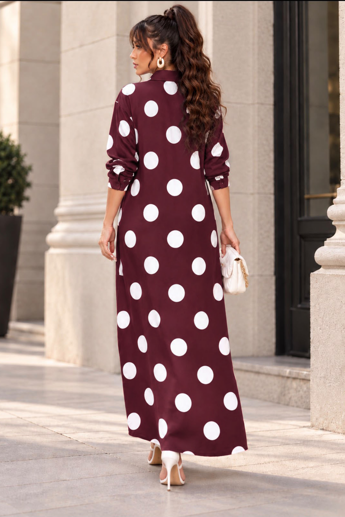 Burgundy Maxi Dress w/ White Polka Dots