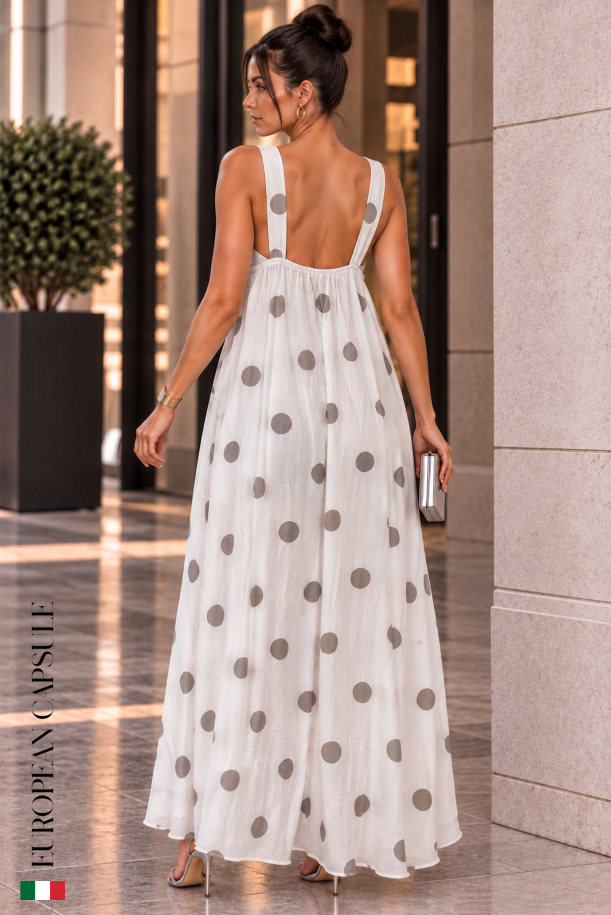 Italian Linen Tra Cielo E Mare Maxi Dress- White/Grey