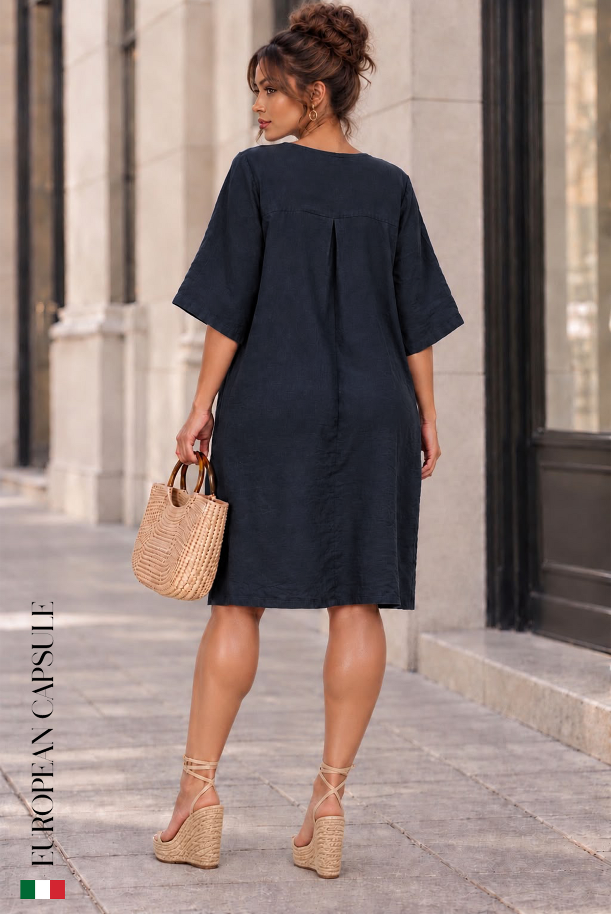 Italian Linen La Dolce Brezza Dress- Navy