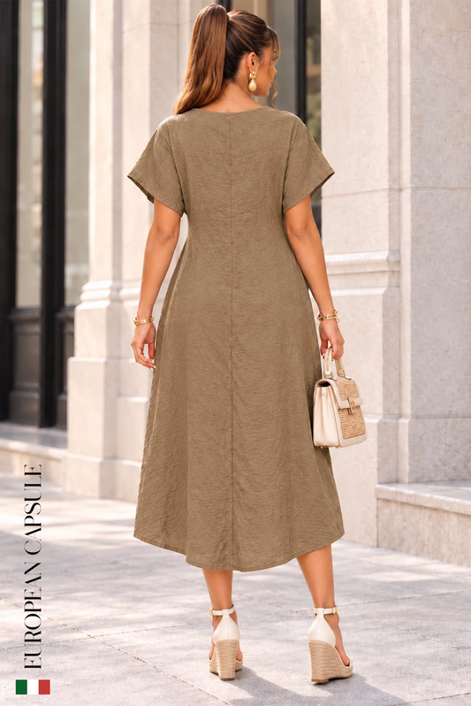 Italian Linen Incanto Di Verona Dress- Brown