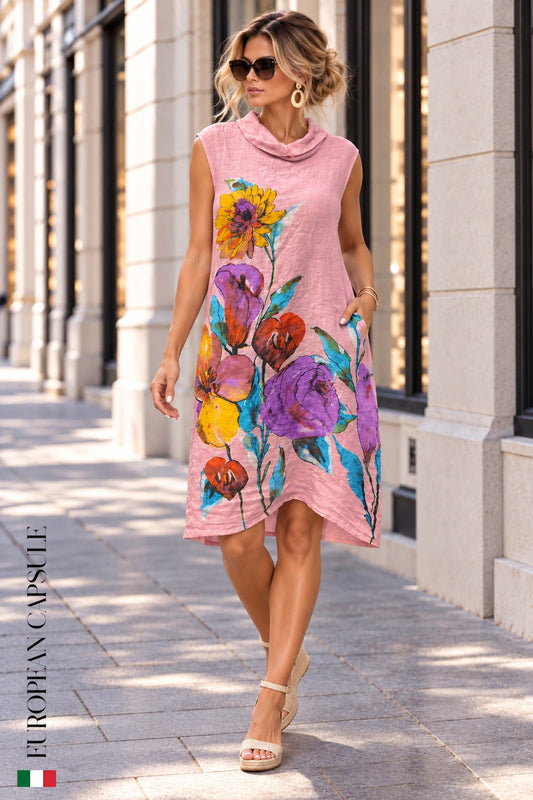 Italian Linen Rosa Sotto Il Sole- Pink/Foral