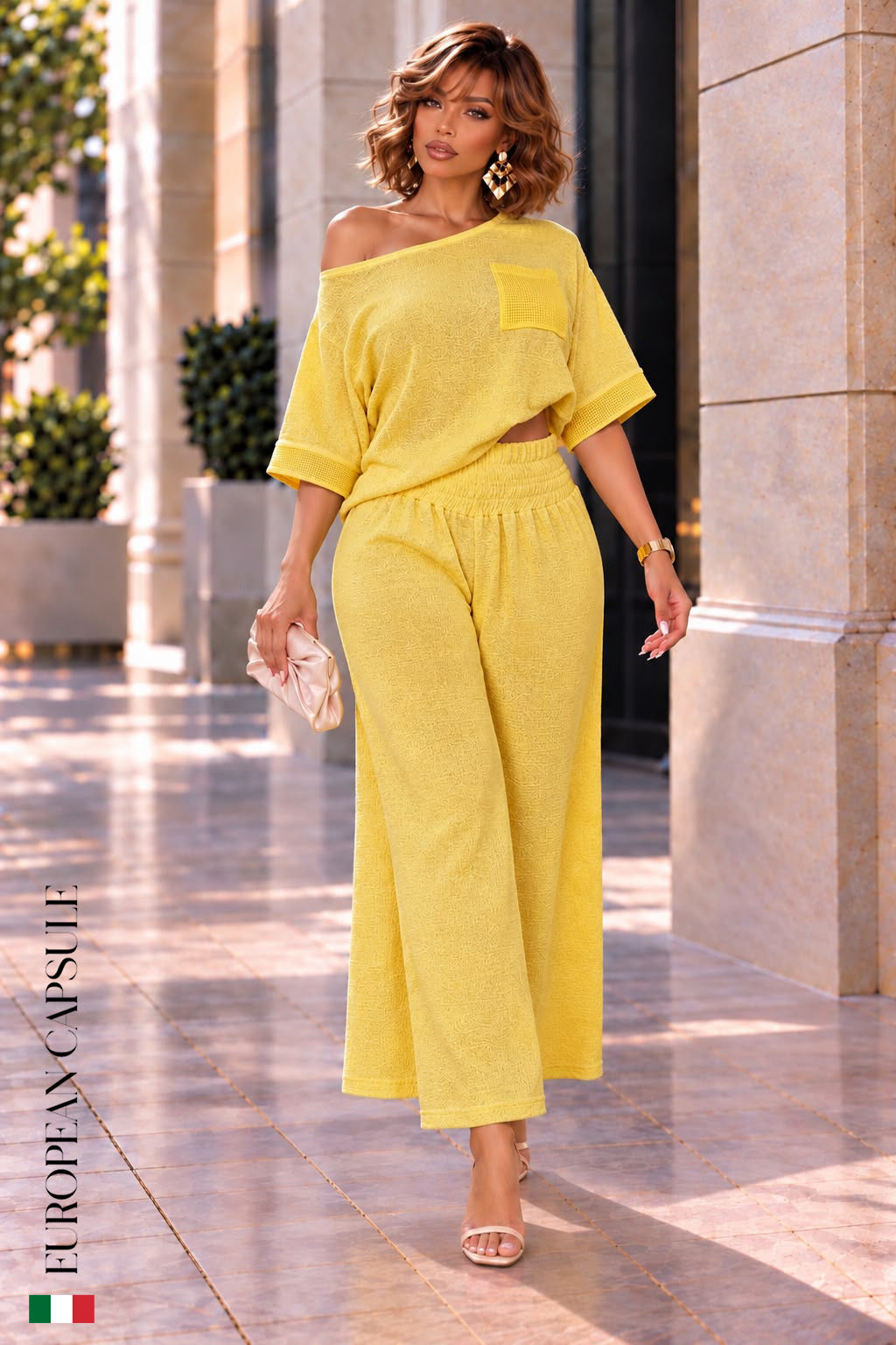 Italian Linen Giardino Di Luce Pant Set- Yellow