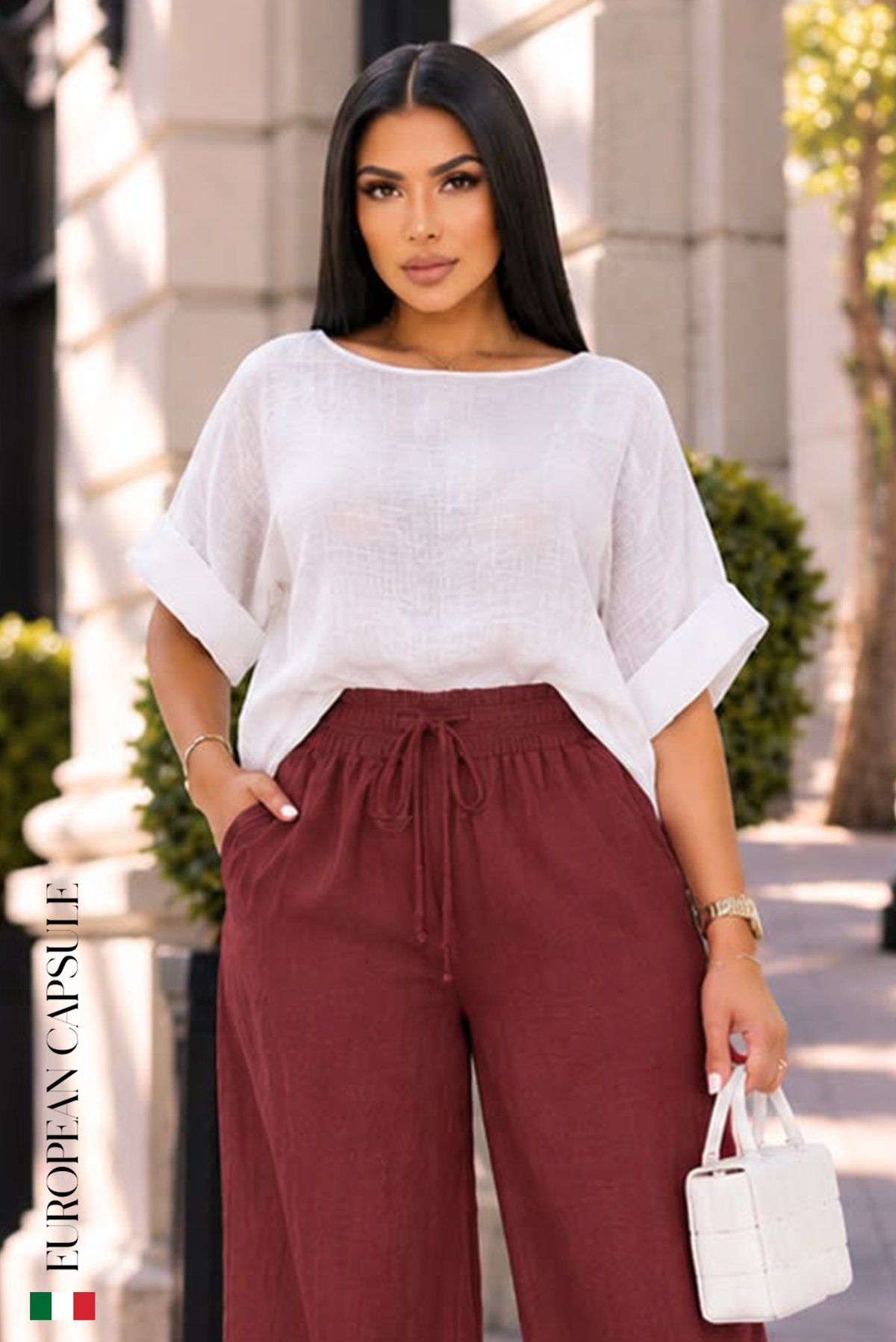 Italian Linen Carezza Di Luce Top- White