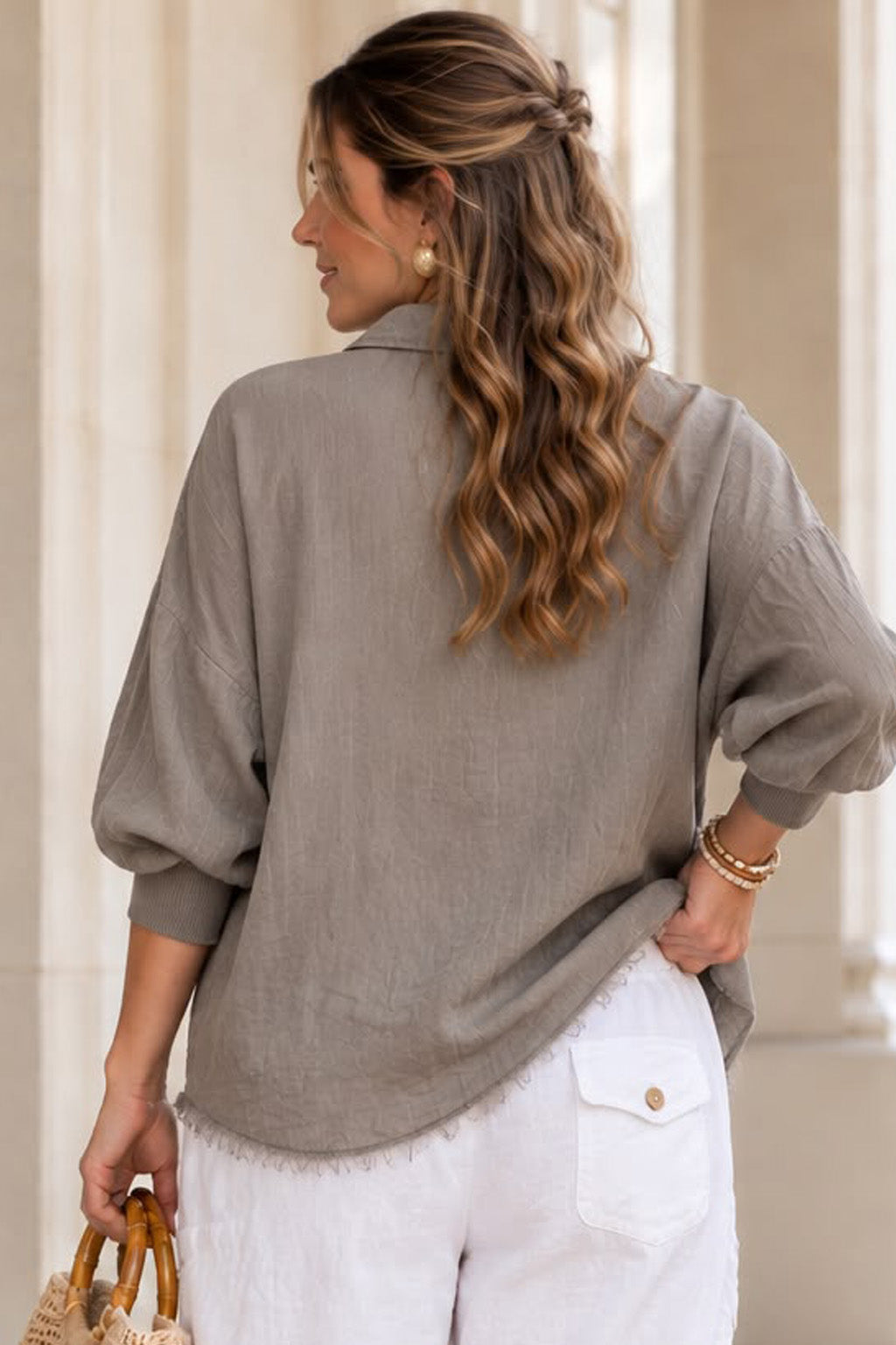 Italian Linen Armonia Di Siena Top- Gray