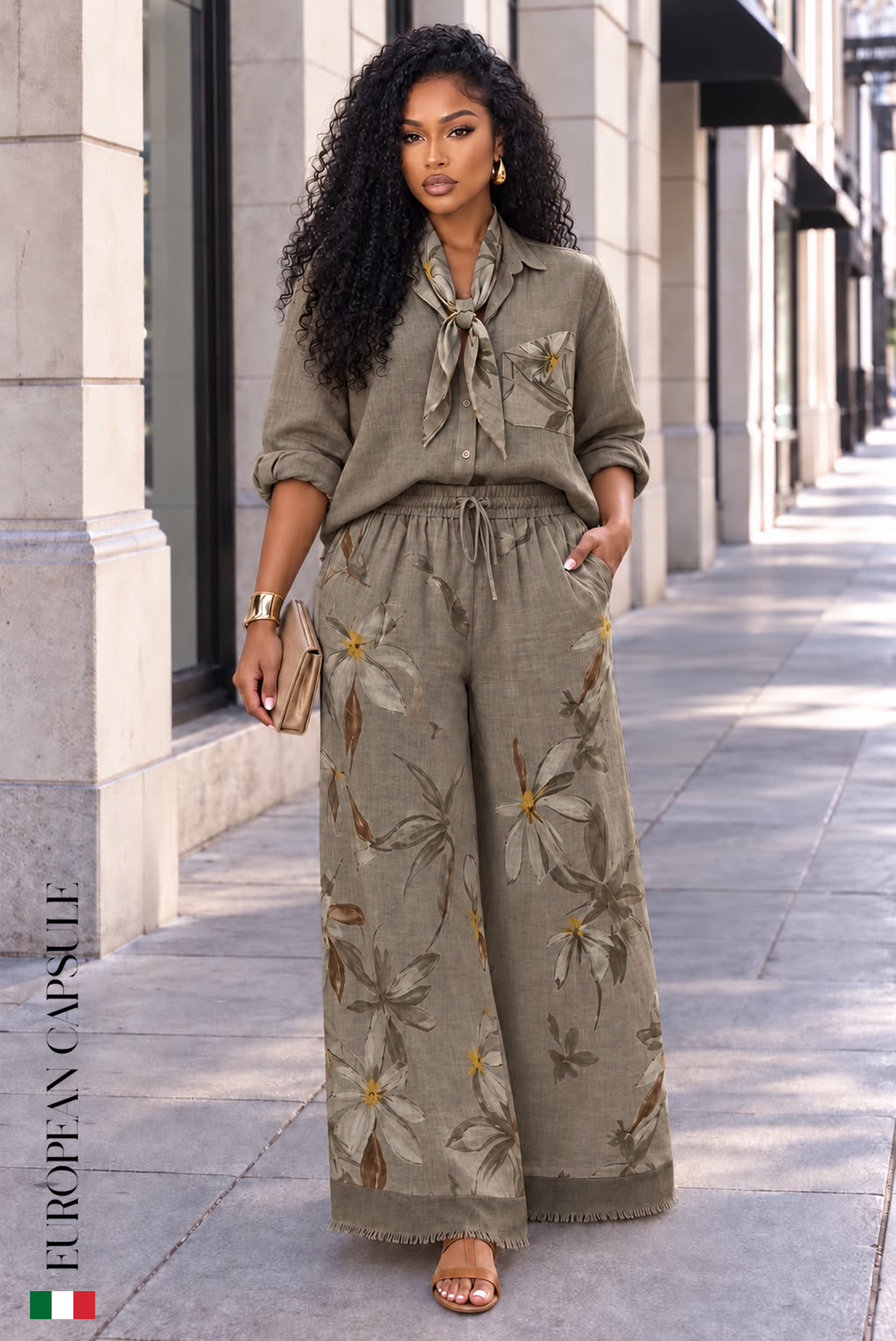 Italian Linen La Dolce Bellezza Pants- Greenish Brown