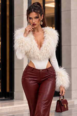 Furry Me Bodysuit Top- Ivory