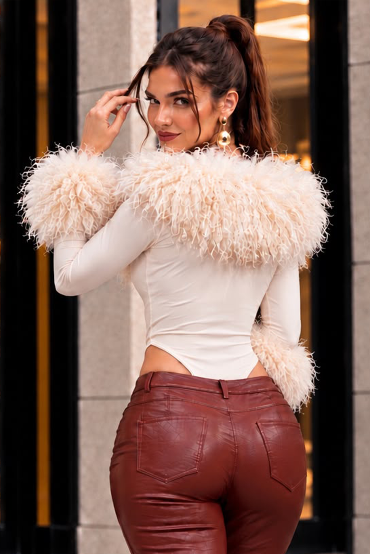 Furry Me Bodysuit Top- Ivory