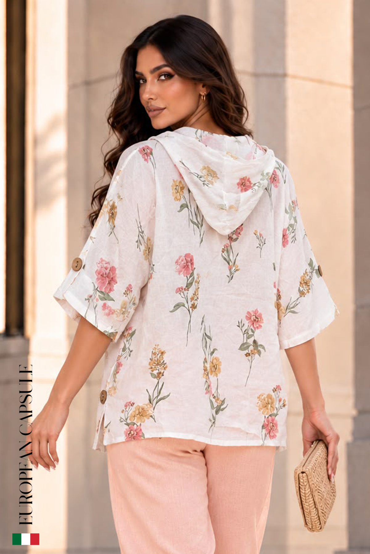 Italian Linen Grazia Di Un Sogno Top- White/Floral