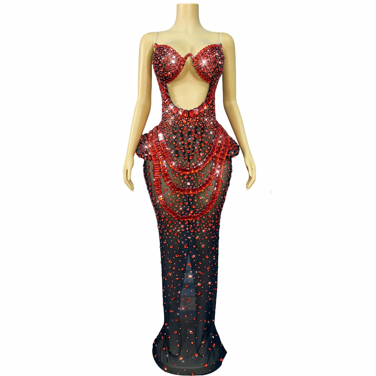 Vintage-Inspired Heavy Rhinestone Mesh Evening Prom Dress