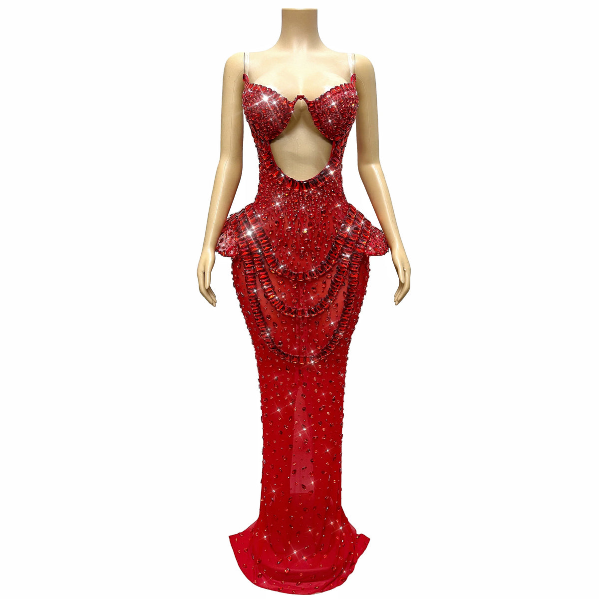 Vintage-Inspired Heavy Rhinestone Mesh Evening Prom Dress