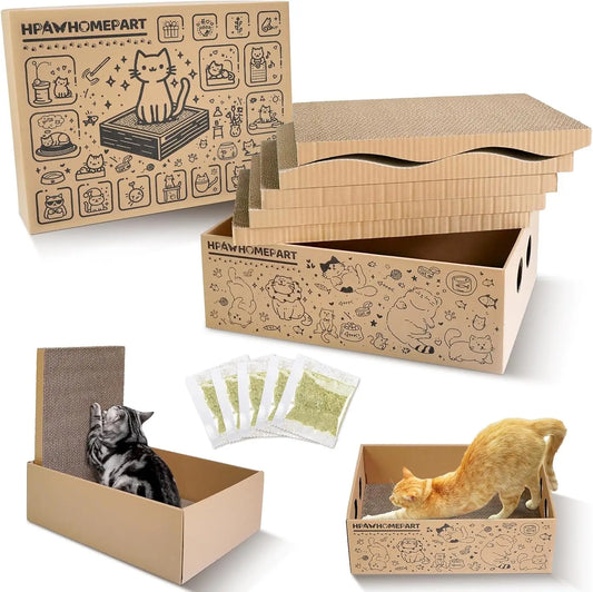 Extra Large Cardboard Cat Scratcher 5in1 Cat Scratching Pads with 2pcs Box, Cardboard Scratch Boxes for Large Sized Cats