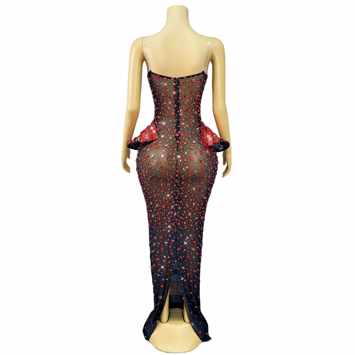 Vintage-Inspired Heavy Rhinestone Mesh Evening Prom Dress