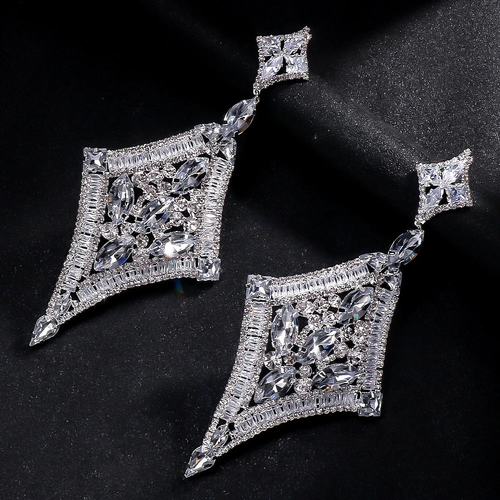 Oversized Glass Crystal Diamond Statement Drop Earrings Drag Queen Stage Jewelry